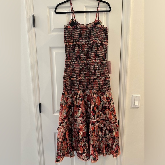 NWT Anthro BHLDN Hemant & Nandita Shirred Metallic Floral Tier Dress Revolve L - Picture 8 of 10